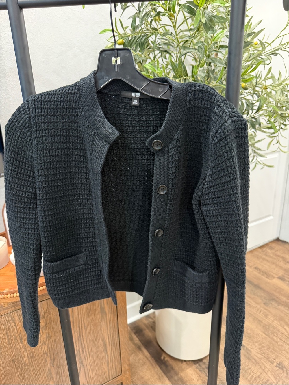 Uniqlo Black Waffle Knit Crew Sweater